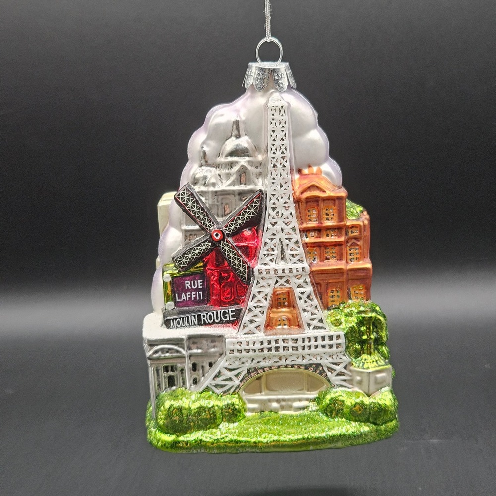 Kurt Adler Noble Gems Paris Cityscape Glass Ornament Eiffel Tower Moulin Rouge